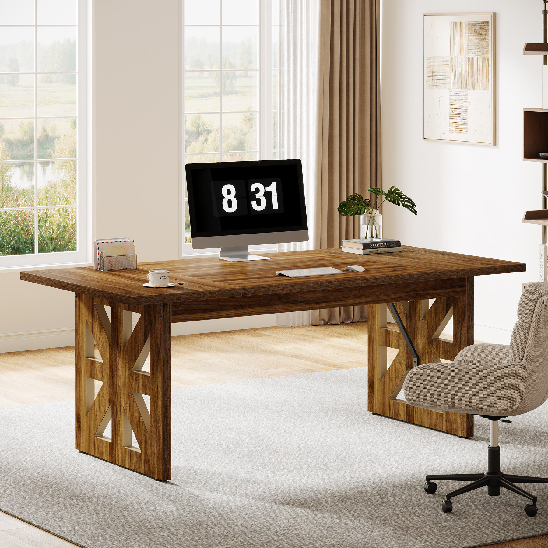 Millwood Pines 62.4" Executive Computer Desk, Farmhouse Large Home ...